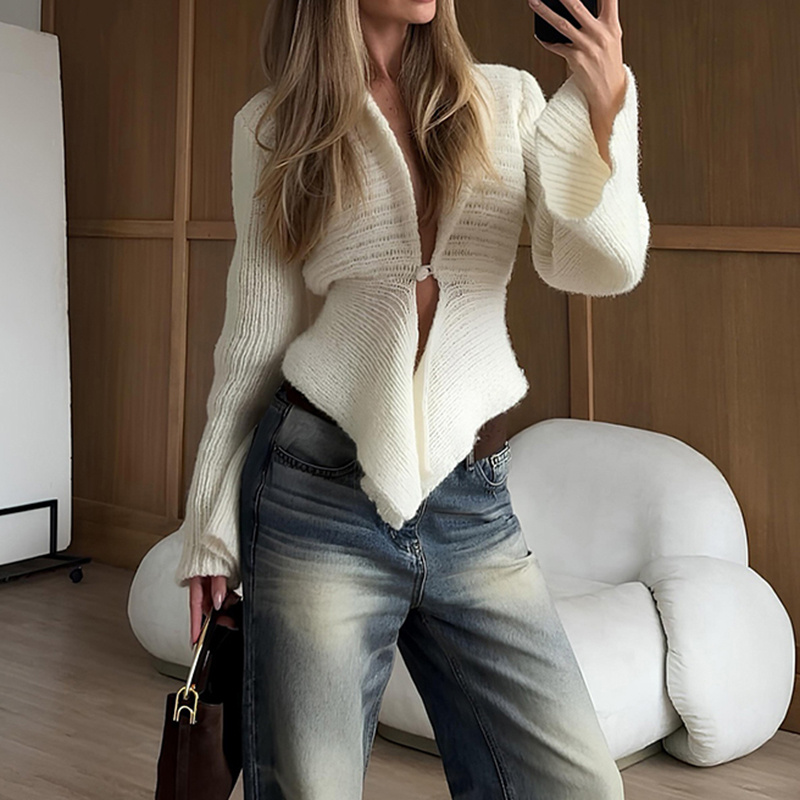 Elegant Irregular Hem Knitted Cardigan Sweater For Women - Image 2