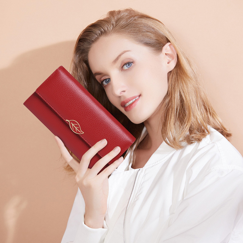 Lychee Pattern First Layer Cowhide Women's Long Wallet - Image 10