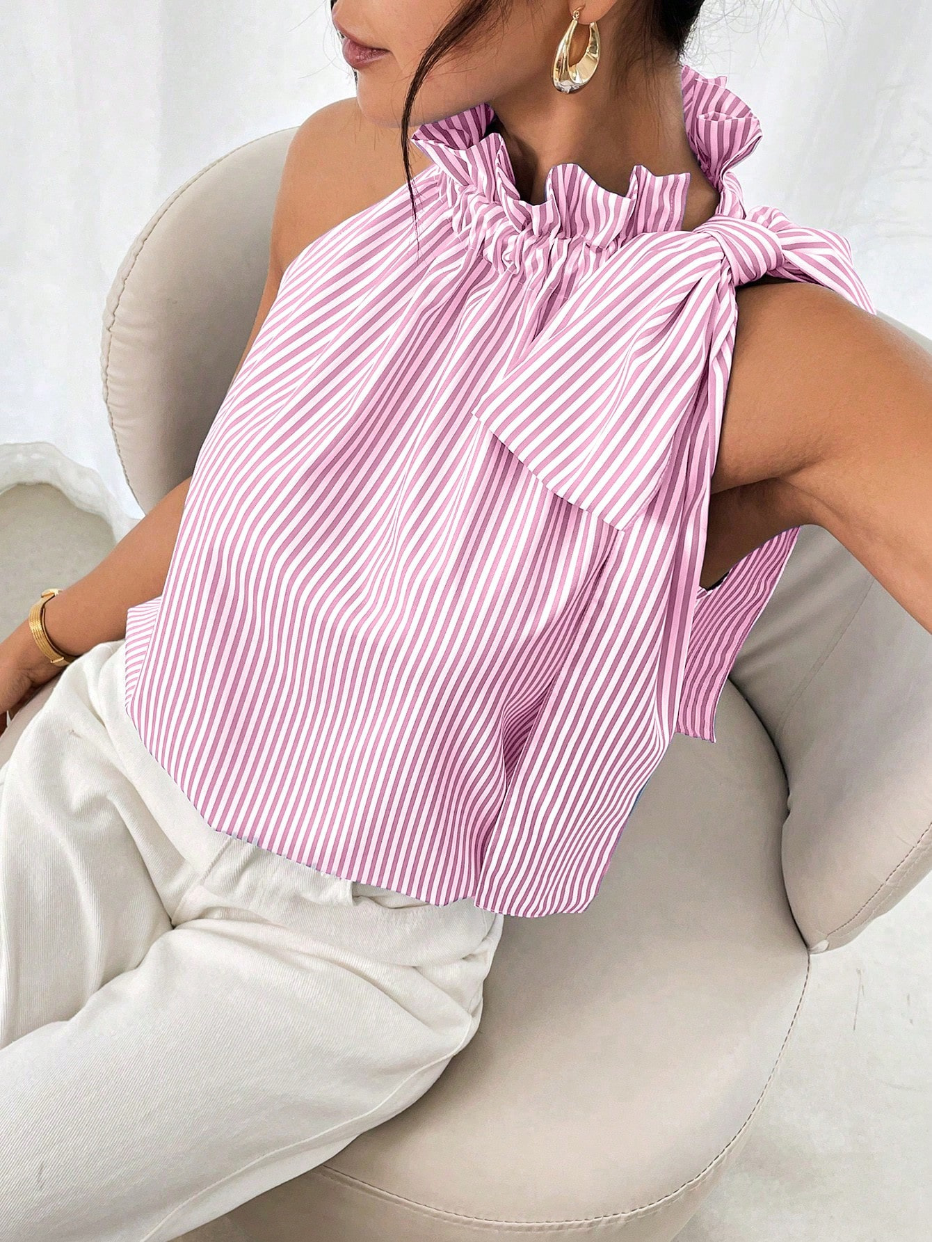 Casual Sleeveless Striped Turtleneck Ladies Top - Image 5